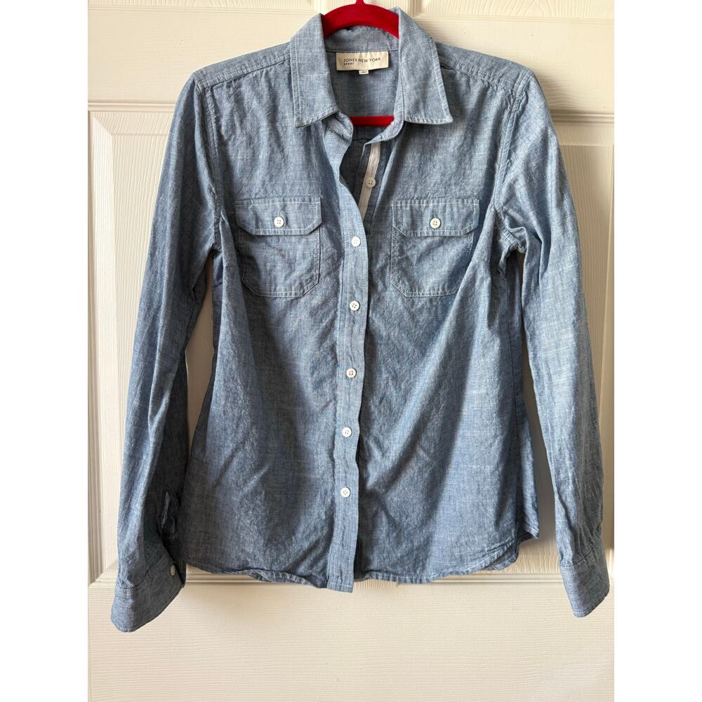 Jones New York Sport Chambray Linen Cotton Button Down Shirt‎ Size Small Coastal